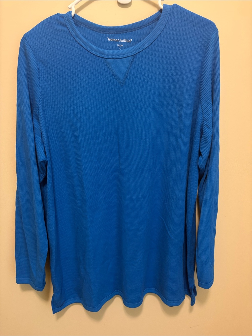 Woman Within Royal Blue Waffle Knit Long-Sleeve Tee